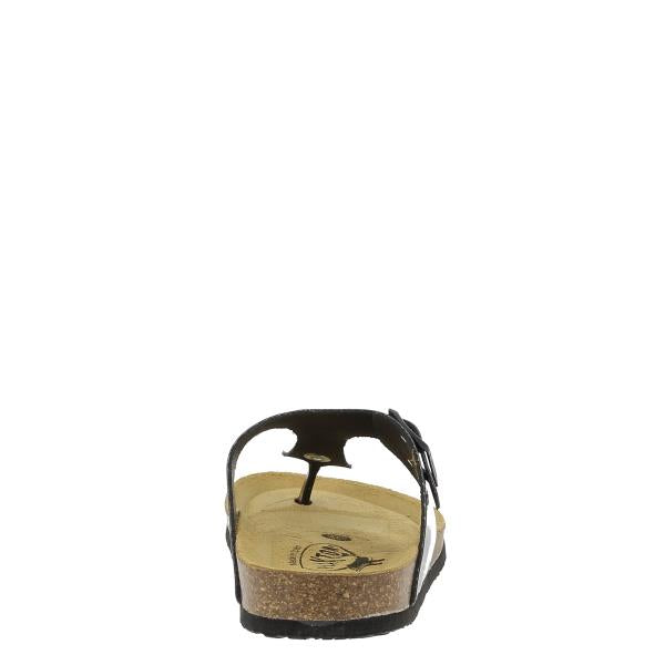 Focus on the back view of Plakton's 181671 Black Thong Sandals, highlighting the 2.5cm heel-platform and sturdy construction, ideal for the modern woman seeking durability and refined style.