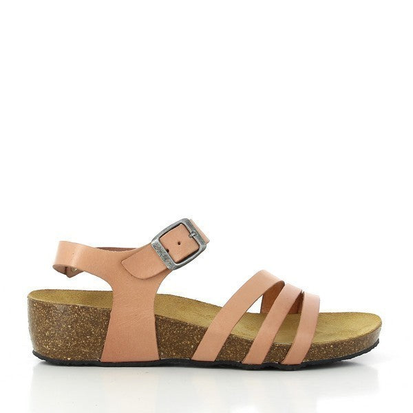 Display the elegant profile of Plakton's 241007 Blush Multi-Strap Wedges, highlighting the sleek leather upper, multi-strap design, and the 5.5cm wedge heel.