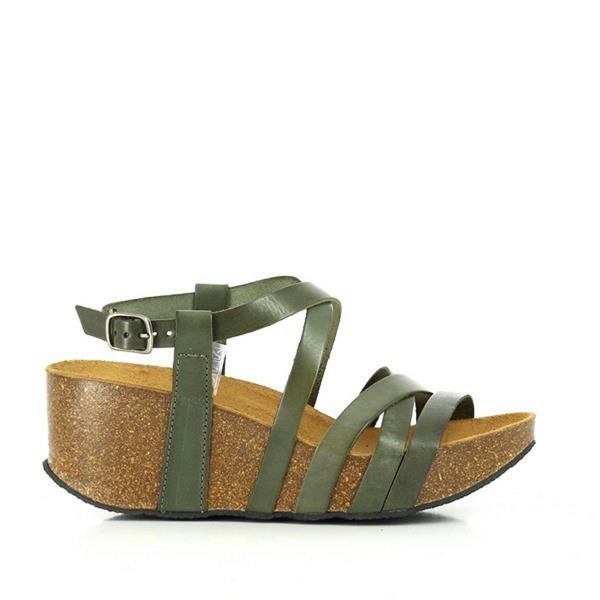 A side profile of Plakton's 275174 Musk Multi-Strap Wedges, highlighting the sophisticated multi-strap design and adjustable slingback with a stylish buckle.