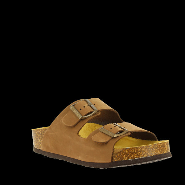 Embrace comfort and style with Plakton's 340010 Mocha Double Strap Sandals. Made in Spain, these eco-friendly sandals feature an angled perspective that highlights the cork sole and adjustable buckles, ideal for everyday wear.