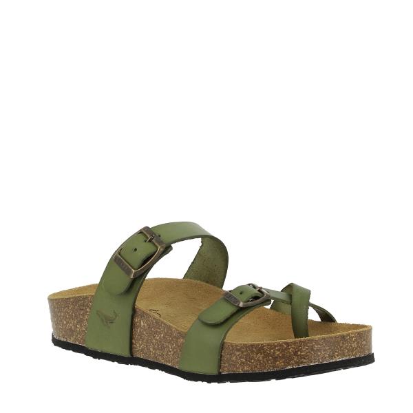 Admire the chic angle of Plakton's 341032 Malabo Green Thong Sandals. Featuring a comfortable heel-platform height and adjustable instep strap, these sandals offer a personalized fit and timeless style for any occasion.