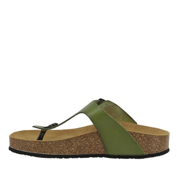 Explore the luxurious anti-bacterial leather lining and memory cushion technology inside Plakton's 341671 Malabo Green Thong Sandals, ensuring all-day freshness and comfort.