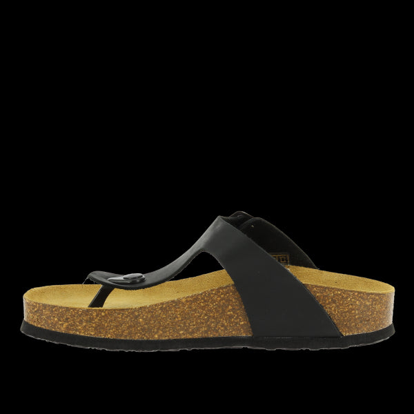 Explore the luxurious anti-bacterial leather lining and memory cushion technology inside Plakton's 341671 Black Thong Sandals, ensuring all-day freshness and comfort.