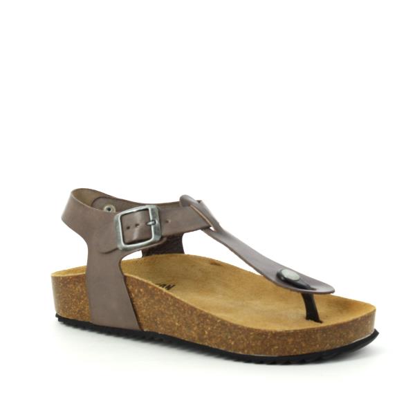 Highlighting the angled view of Plakton's 341676 Dark Grey Slingback Thong Sandals, showcasing the intricate cork sole and the round toe shape, designed for maximum comfort and durability.