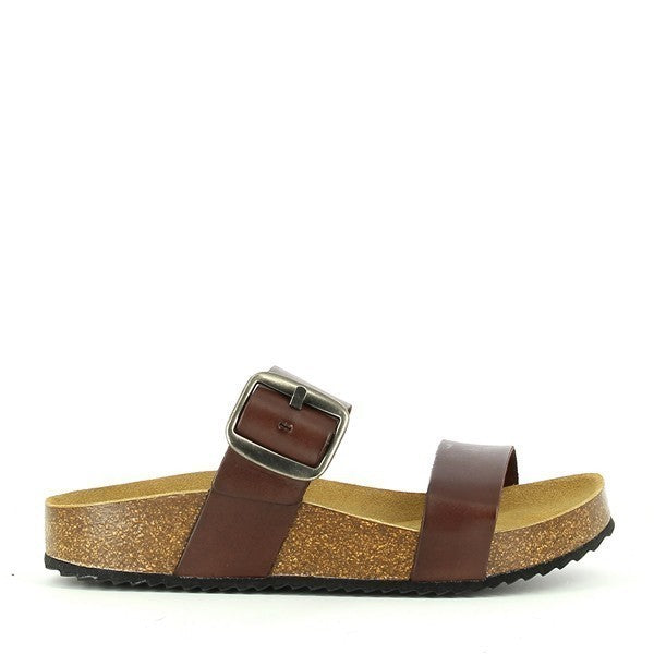 A profile shot of the Plakton 343004 Dark Brown Double-Strap Sandal, showcasing its sleek design and premium leather upper.