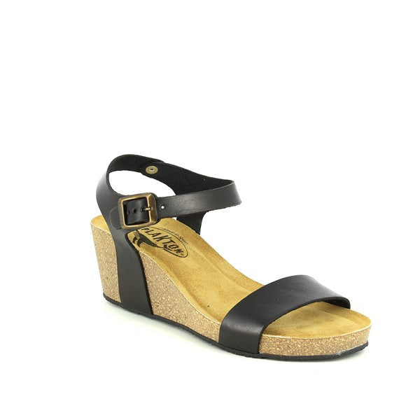 From an angled perspective, highlight the chic design of the slingback wedges, featuring the round toe shape and the natural leather lining. This view captures the intricate craftsmanship and the stylish slingback strap, showcasing the perfect blend of comfort and fashion.