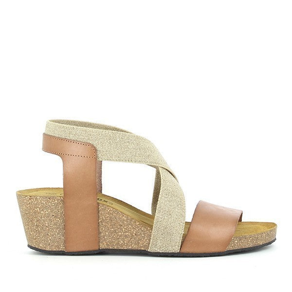 Showcase the sleek profile of Plakton's 365848 Beige Slingback Wedges, highlighting the elegant beige leather upper and the stylish 5.5cm cork wedge heel. This view emphasizes the clean lines and sophisticated design, perfect for any smart-casual occasion.