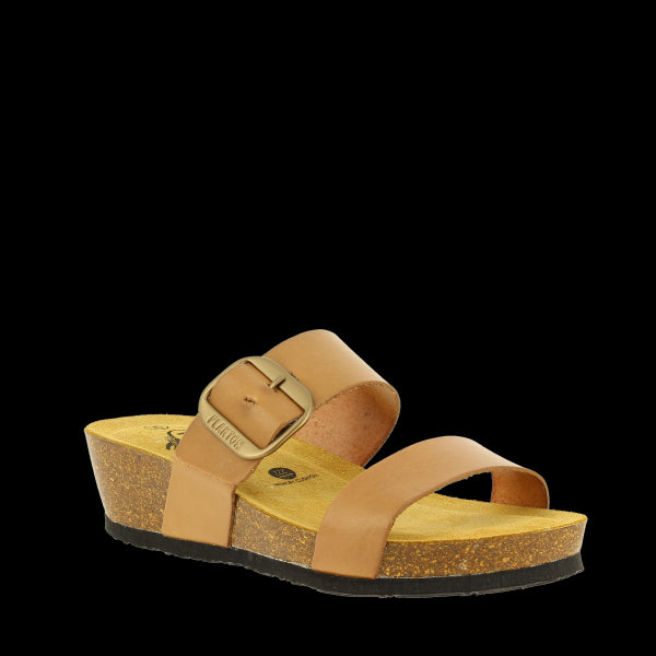 Discover the elegant contour of Plakton's 823004 Tan Double-Strap Sandals. Featuring a contoured cork footbed and premium leather upper, perfect for smart-casual wear.