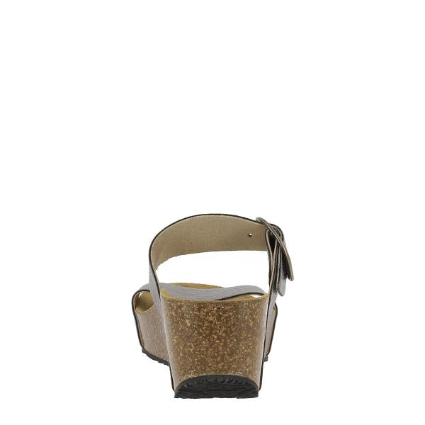A back view of the Plakton 873004 Grey Wedges, highlighting the round toe shape and the clean, sophisticated lines of the grey leather upper. The adjustable straps are clearly visible, offering a closer look at their design and functionality.