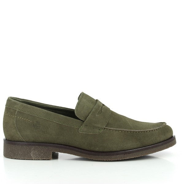 A sleek profile of the 24 Hrs 10051 Khaki Men’s Loafers, showcasing the smooth leather upper and clean lines of the design. The round toe shape is evident, and the soft khaki color adds a touch of sophistication.