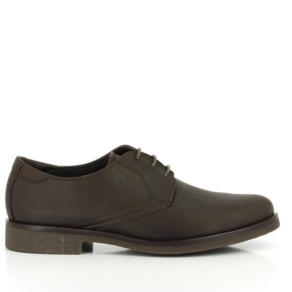 The 24 Hrs 10052 Brown Lace Up Oxford Shoes, showcasing their sleek design with a smooth leather upper. The side view highlights the classic lace-up detailing and the refined silhouette of the shoe.