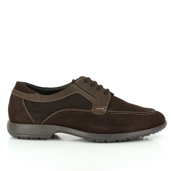 The 24 Hrs 10087 Brown Lace Up Men's Shoes showcase a sleek, polished leather finish with fine stitching details along the side.