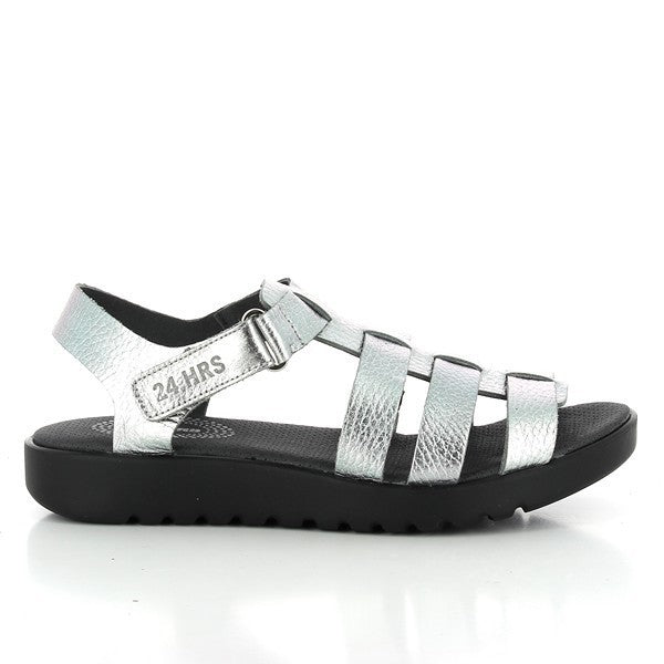 24 Hrs 23251 Silver Slingback Cage Sandals