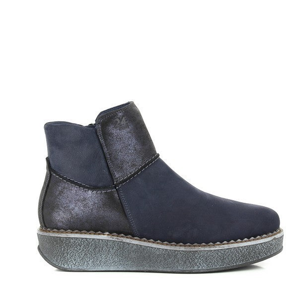 A pair of 24 Hrs 23474 Navy Ankle Boots, featuring sleek navy leather with a round toe and a 4 cm heel. The boots showcase a refined design with a smooth, glossy finish and a sophisticated silhouette. Perfect for adding a touch of elegance to any outfit.