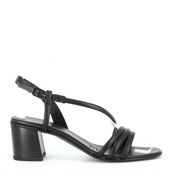 The Antichi Romani 146 Nero Black Slingback Heel Sandals are showcased in a refined and elegant setting. The sandals feature a sleek black leather upper with a stylish slingback design and a comfortable 2 cm heel-platform. The soft leather lining is visible, highlighting the emphasis on comfort. The synthetic sole ensures durability and grip. The classic round toe shape adds a touch of timeless sophistication. 