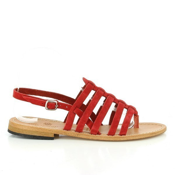The Antichi Romani 542 Red Slingback Sandals are elegantly showcased on a soft, neutral background, highlighting their striking design. The rich red leather upper glistens softly, reflecting the quality craftsmanship of the Italian brand. The adjustable slingback strap ensures a secure fit, while the rounded toe shape adds a classic touch. The 1cm platform heel provides a slight lift, blending style with comfort seamlessly. 