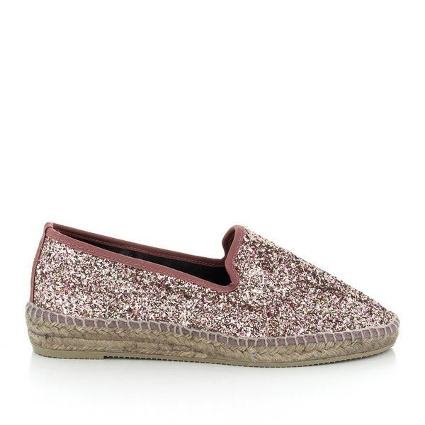 The violet espadrilles sparkle with a glamorous touch, featuring a stunning glitter finish that catches the light beautifully. Crafted from premium materials, these shoes offer a round toe design and a comfortable fit. The synthetic sole ensures durability, making them a stylish choice for both casual and dressy occasions.
