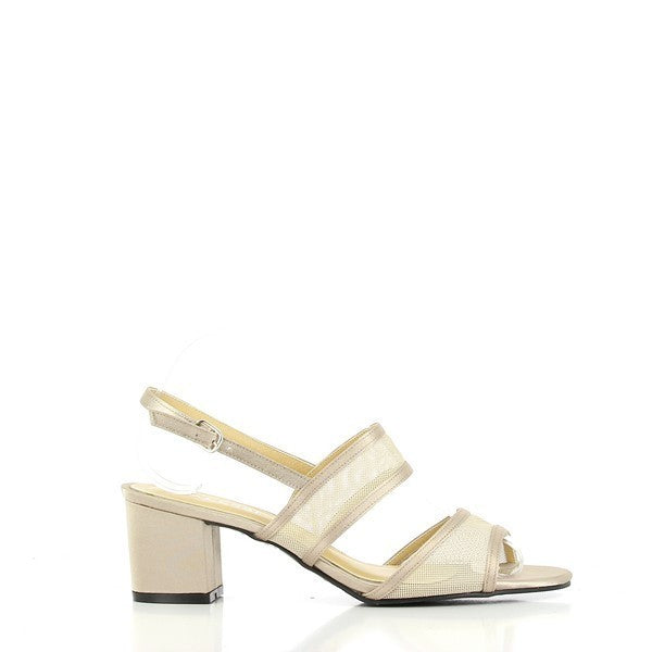 A side view of the Dalessi Drysdale Bronze Slingback Sandal, showcasing the elegant leather upper, two adjustable straps, and the 6.5 cm heel-platform for a subtle lift.