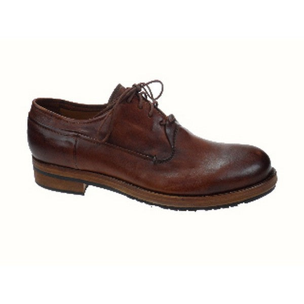A clean profile shot showcasing the rich terra brown Ignis leather, sleek derby lace-up design, and the stitched leather sole with its elegant finish.