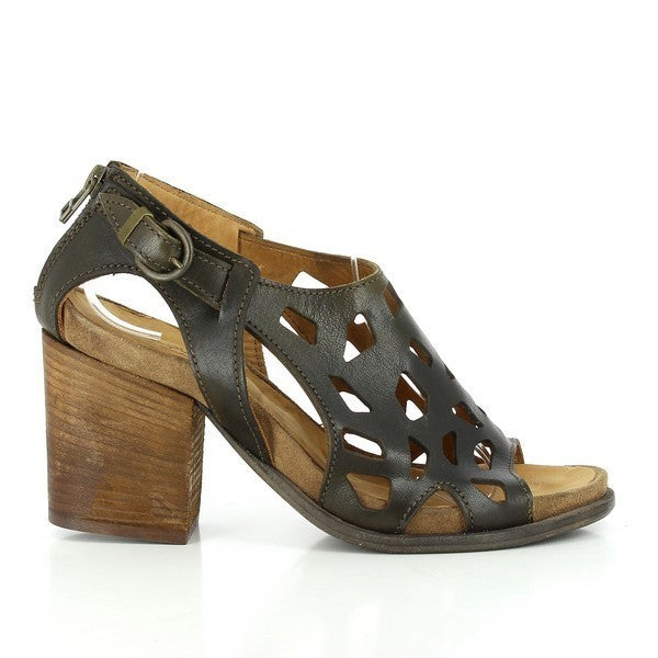 A sleek black slingback sandal showcasing a premium leather upper with an intricate die-cut design, an open toe, and a 7cm heel for an elegant lift.