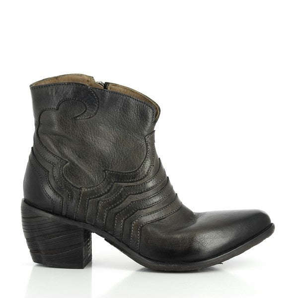 A clear side view of the Forte W155083 Grey Ankle Boots, showcasing the sleek, cowboy-inspired silhouette, premium leather upper, and rounded toe design.