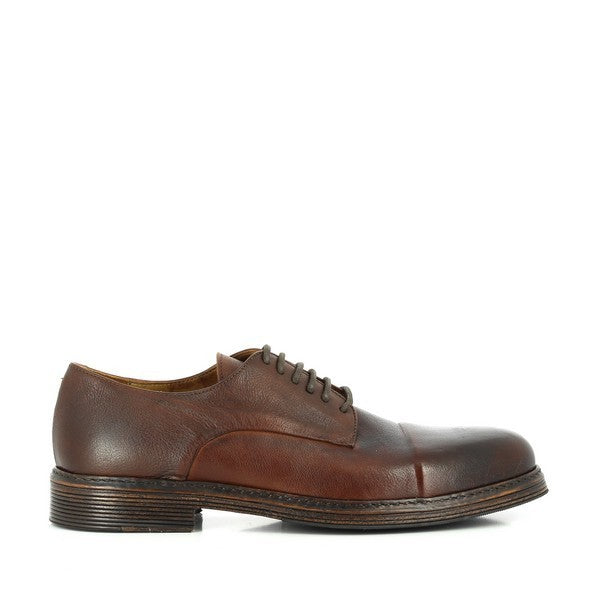 A clean profile of the Forte W163182 Brown Lace-Up Shoe showcasing its smooth leather upper, classic round toe, and detailed stitching.