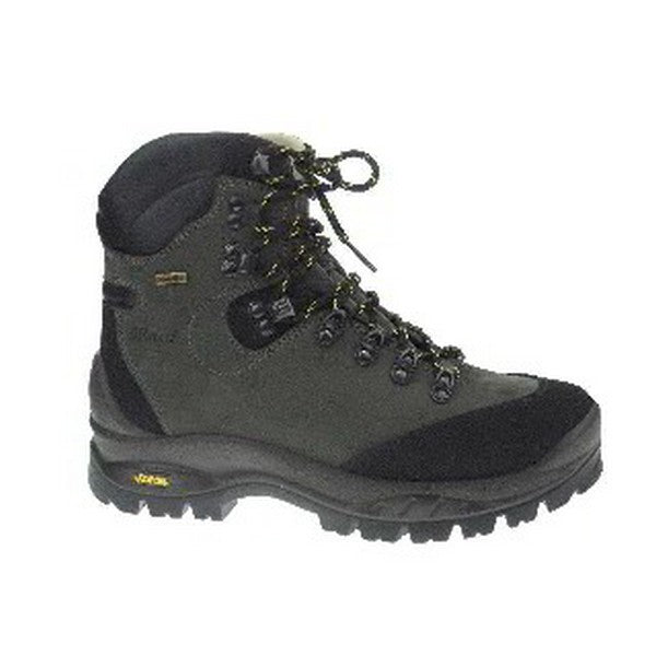 A detailed view of the Grisport 11621 Olive Lace-Up Boot, showcasing its durable nubuck leather upper, lace-up design, and high-quality stitching. The Vibram sole unit provides added stability for outdoor adventures.