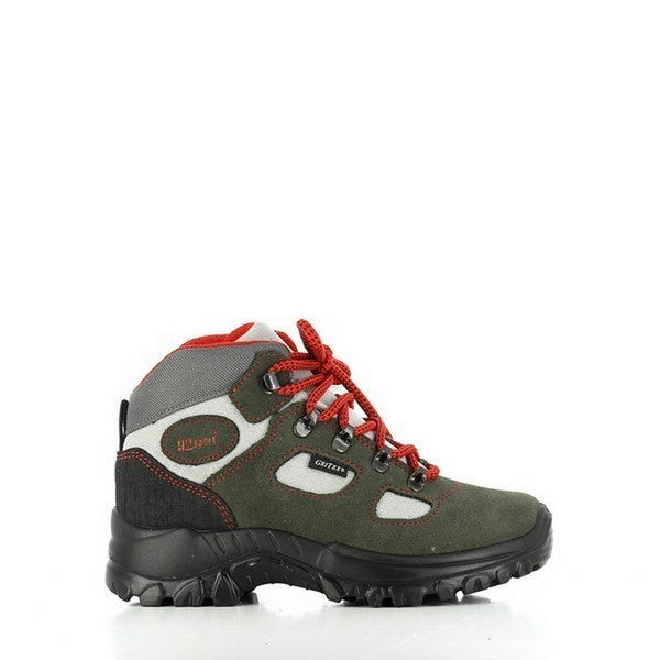 A close-up of the Grisport 9366 Khaki Kids Boot, showcasing its premium leather upper, sturdy sole, and detailed stitching along the edges.