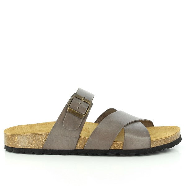 A close-up shot showcasing the plush bios contoured lining of Plakton's 100021 Grey Multi Strap Sandals. Crafted with precision, the soft leather upper ensures comfort with every step, making them an ideal choice for all-day wear.
